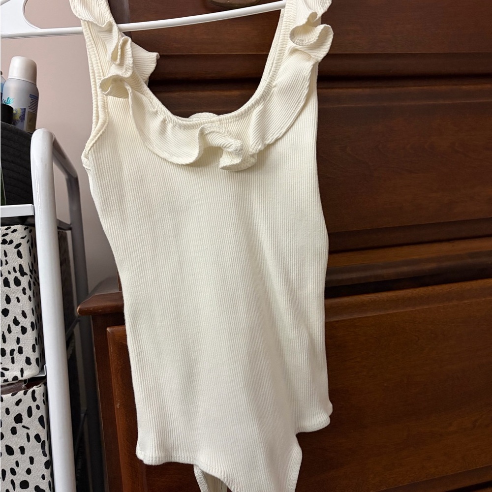 Cream Ruffled Sleeveless Bodysuit Jolie made in USA